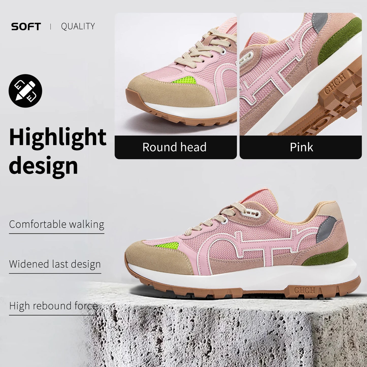 Classic Casual Sneakers Balance Shoes Technology Niche Design Fashionable Pink\White