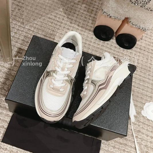 Thick Bottom Breathable Casual Leather Dad Shoes Men Women Lightweight Sporty Versatile Summer Ankle Uncovered Lace-Up Pure Colo