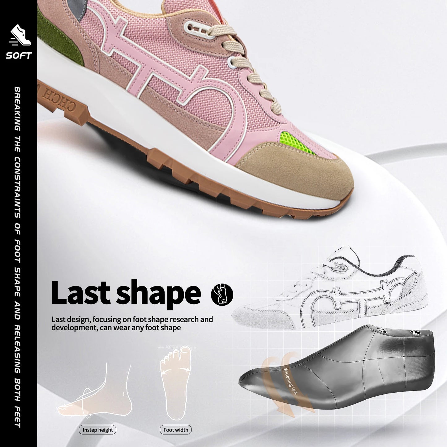 Classic Casual Sneakers Balance Shoes Technology Niche Design Fashionable Pink\White